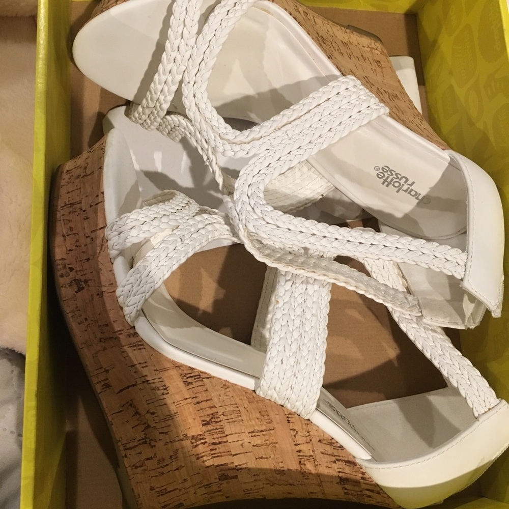Charlotte Russe White Braided Cork Wedge Sandals